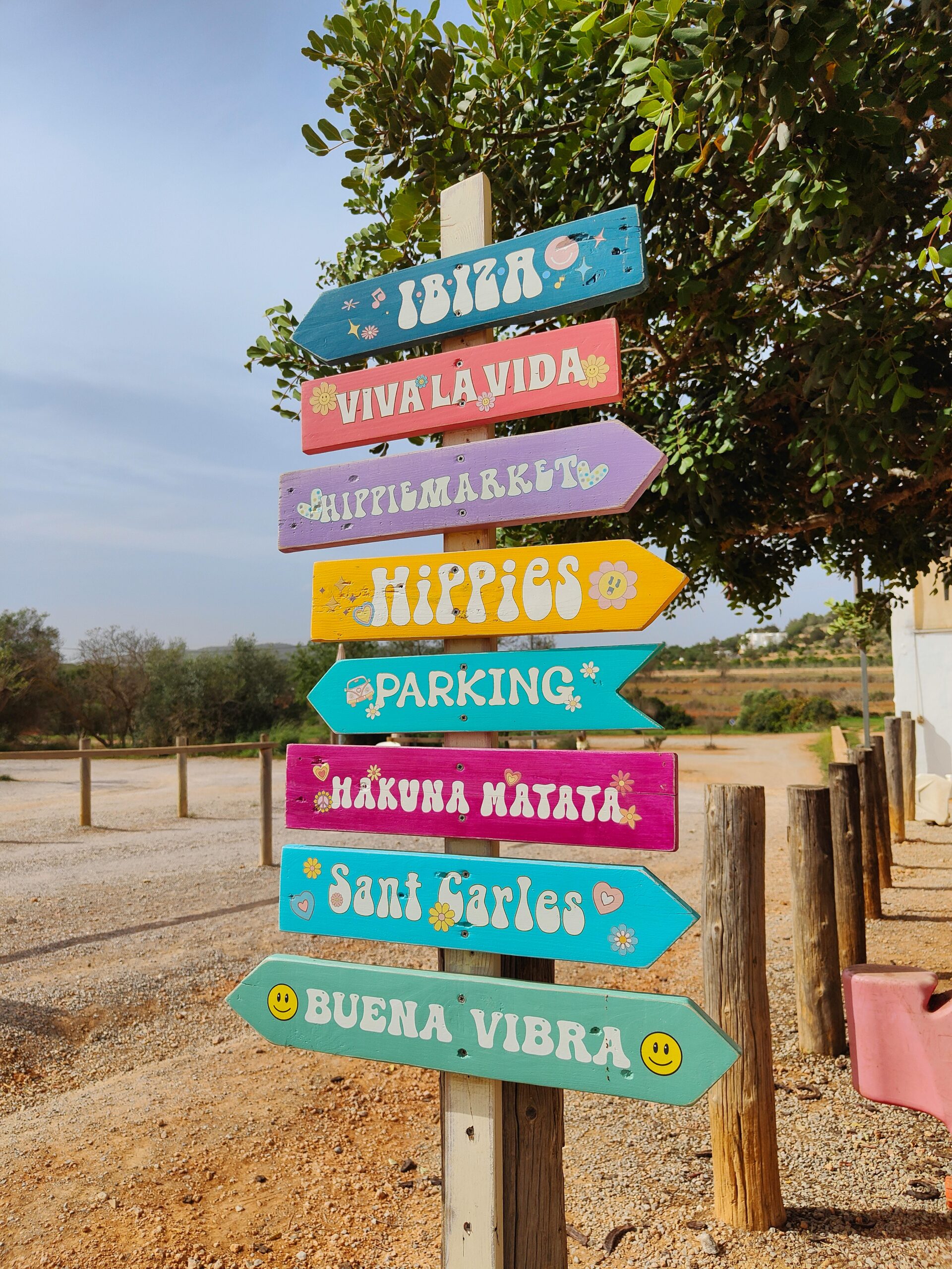 Colorful signpost in outdoor ibiza market